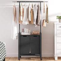 Panier à linge Garvee Trieur de linge à 2 compartiments avec barre de suspension et étagère en bois pour buanderie, 2 x 13 gal, noir