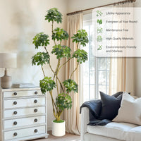 Arbre artificiel d'intérieur Garvee de 2,13 m (7 pi) de haut, à plusieurs tiges, avec parasol et pot en PE blanc. Stable et facile d'entretien. Idéal pour la maison et le bureau.
