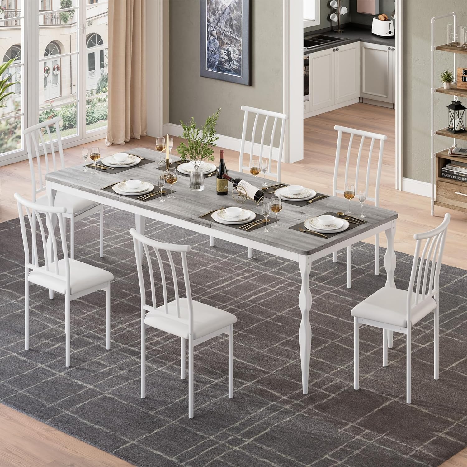 Table de salle à manger Garvee de style campagnard de 180 cm (71 pouces) pour 6 à 8 personnes, avec plateau en bois robuste et pieds en métal stables, idéale pour la cuisine et la salle à manger. Forme rectangulaire, résistante aux rayures.