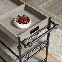 Garvee Chariot à boissons industriel gris avec roues, 3 niveaux, plateau amovible, support pour verres et range-bouteilles, pour salon et salle à manger
