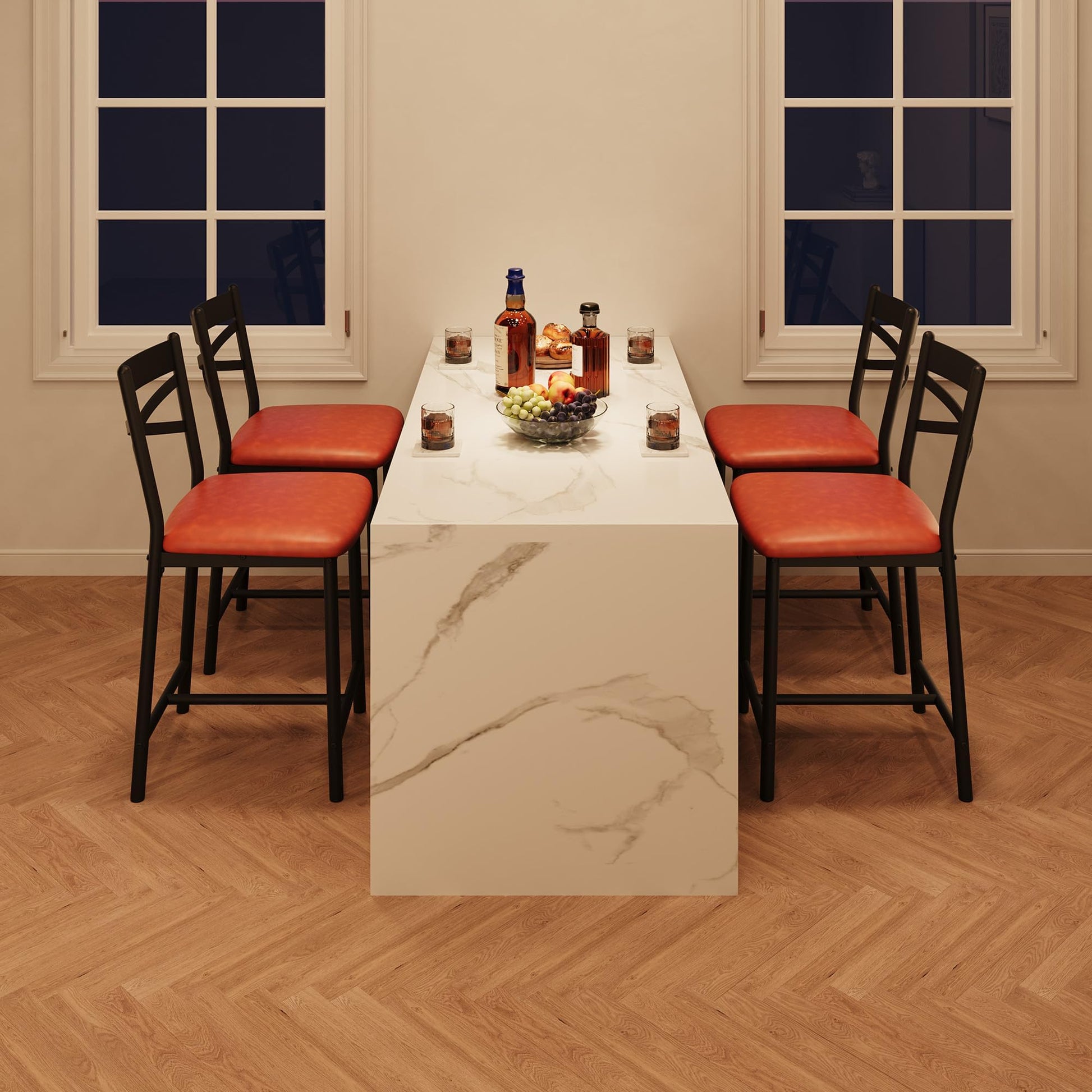 Ensemble de 2 tabourets de bar Garvee, 66 cm, rembourrés de façon ergonomique, revêtement en similicuir et structure en métal, marron pour îlot de cuisine