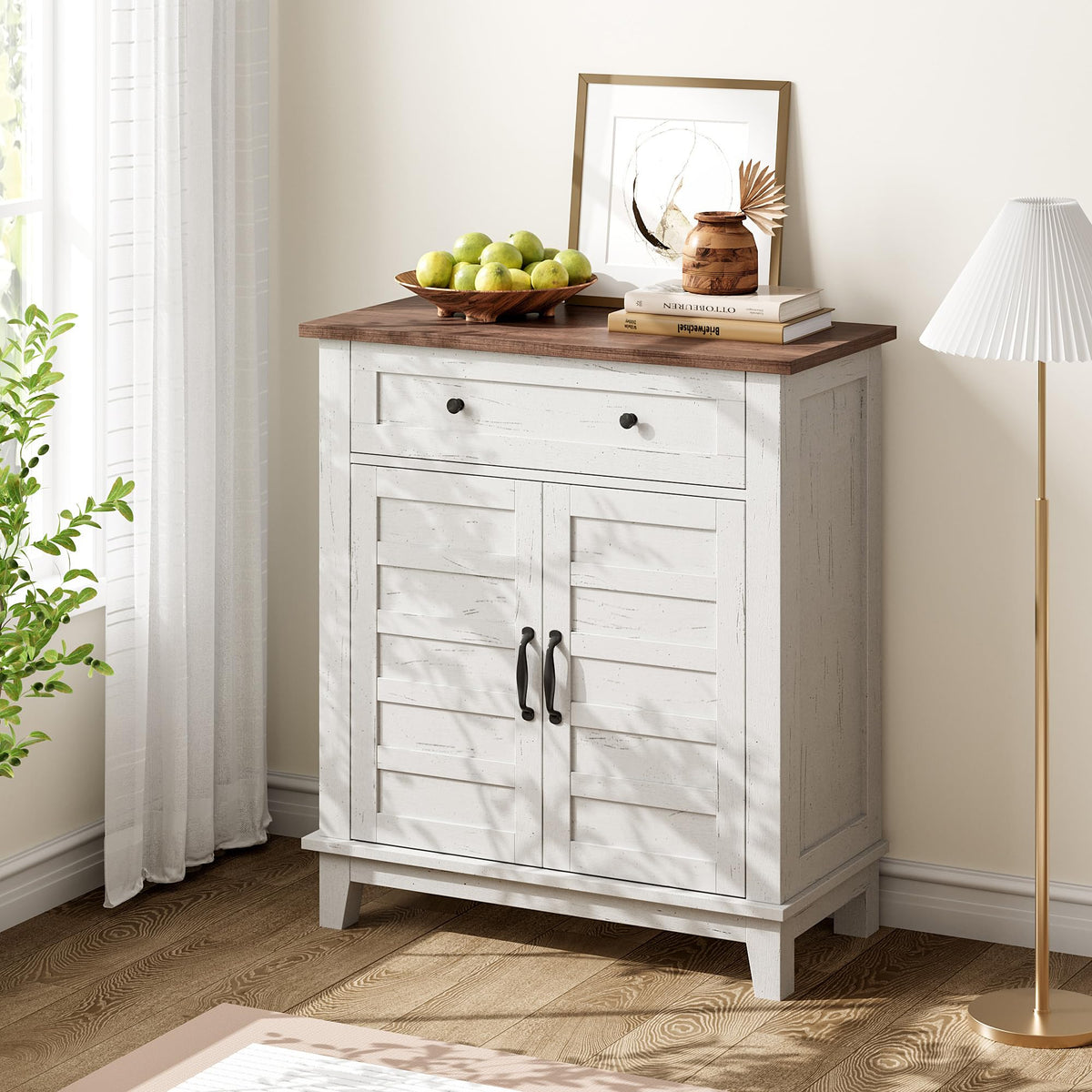 Garvee Meuble de rangement style ferme, étagère réglable à 3 niveaux, 7 positions, bois rustique, pour cuisine et salle à manger, 40 × 80 × 91 cm, marron