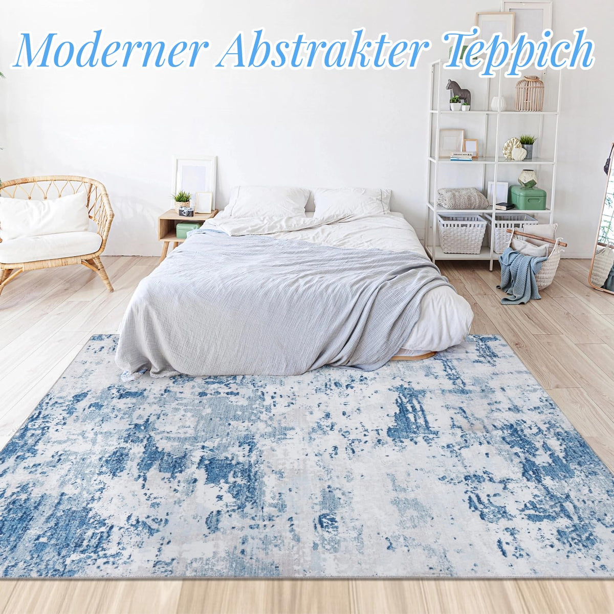 Garvee tapis antidérapant lavable 200 × 290 cm design abstrait moderne pour salon et chambre, bleu clair