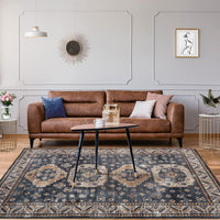 Tapis oriental vintage Garvee 160x230cm bleu, lavable, antidérapant, pour salon et chambre, style bohème, polyester