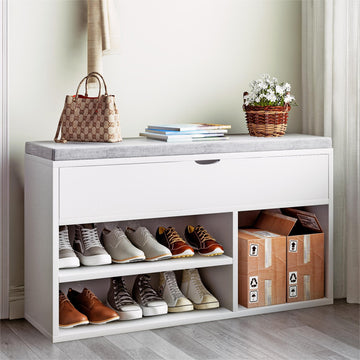 Banc de rangement Garvee avec étagère à chaussures, 2 niveaux, assise rembourrée, en bois aggloméré, pour entrée ou chambre, 100 x 30 x 57 cm
