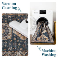 Tapis de salon vintage Garvee, doux, lavable, oriental, traditionnel, bleu marine, 120 x 170 cm