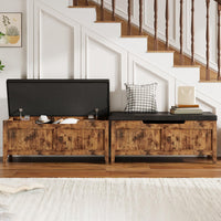 Coffre-banc de rangement Garvee en bois avec charnières de sécurité, assise rembourrée et poignées ergonomiques, idéal pour le salon et la chambre, 100 cm (39,4 po), marron.