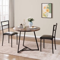 Ensemble table et chaises rondes Garvee pour 2 personnes, en MDF et métal, style rétro marron, gain de place idéal pour les petits appartements.