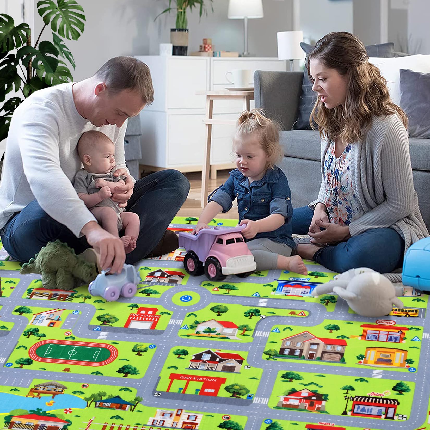 Tapis enfant Garvee, motif rue, mousse à mémoire de forme douce et antidérapante, gris, 100 x 160 cm, salle de jeux