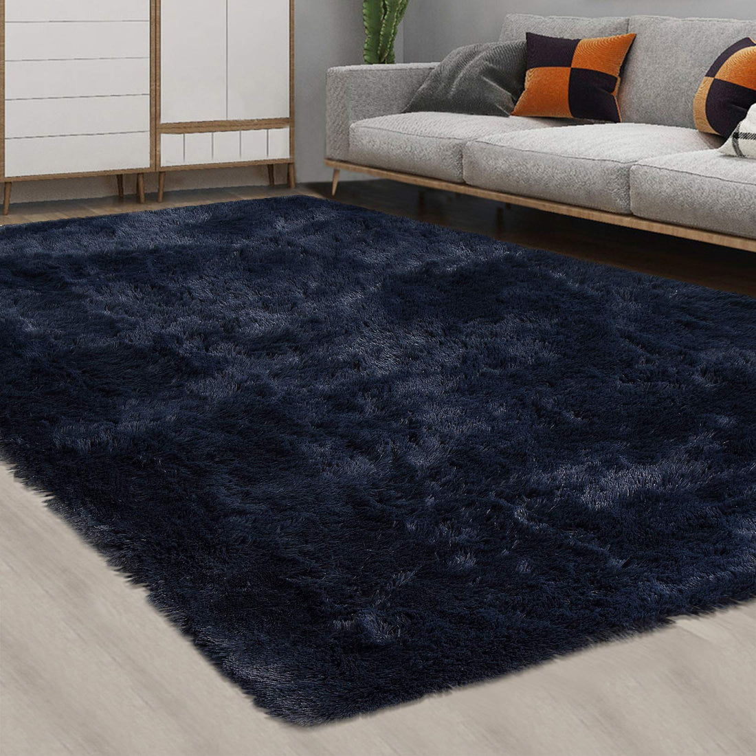 Tapis Garvee bleu marine 2,4 x 3 m (8 x 10 pieds), velours moelleux 4 cm, polyester antidérapant et doux pour salon et chambre.