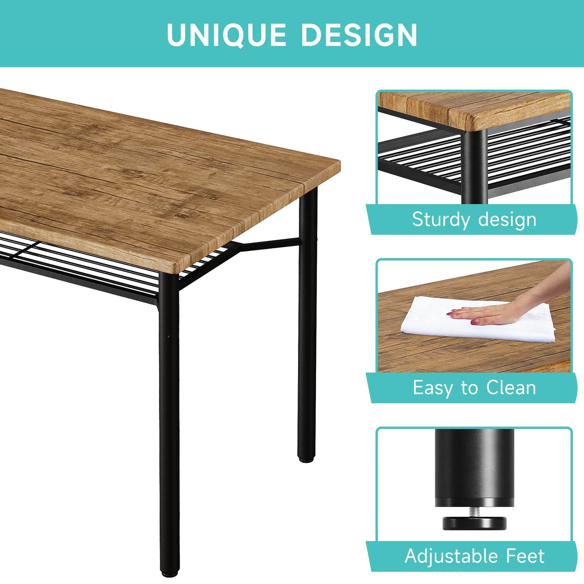 Garvee Ensemble table et chaises pour 4 personnes avec casier à vin, métal et bois, rectangulaire, brun rouille, gain de place pour les petites pièces et les appartements