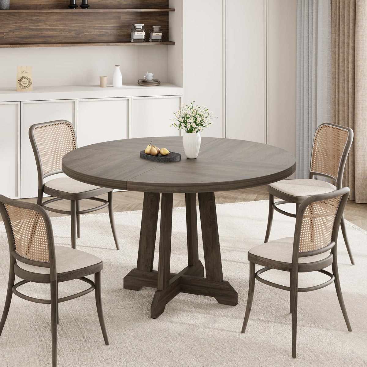 Garvee Table de salle à manger ronde 119,4cmen bois avec pieds réglables, marron