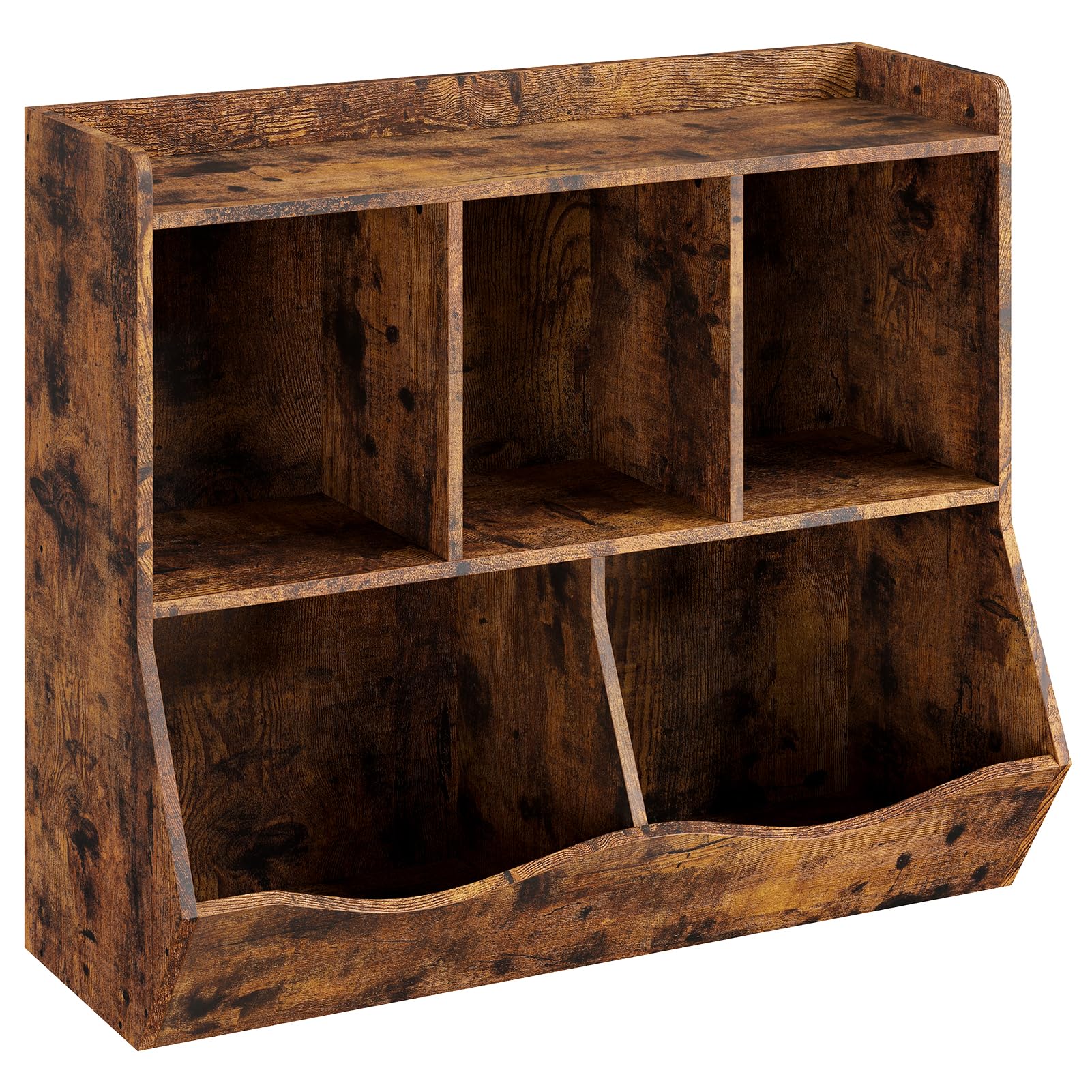 Étagère à jouets Garvee avec 3 étagères et 2 boîtes basculantes pour chambre d'enfant et salle de jeux, en bois, anti-basculement, marron, 91,5 cm (L) x 29 cm (l) x 80 cm (H)