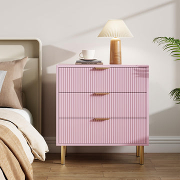 Commode moderne rose Garvee à 3 tiroirs avec poignées dorées pour chambre et salon, 71 x 43 x 76 cm, bois MDF
