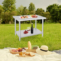 Table de travail Garvee en acier inoxydable – 91 × 61 × 89 cm, avec roulettes et étagère inférieure réglable, robuste et facile à nettoyer
