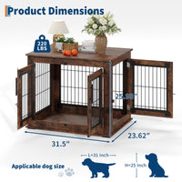 Garvee Cage pour chien style farmhouse taille moyenne, meuble d’appoint en bois robuste avec doubles portes, niche intérieure anti-mordillage pour petit/moyen chien, salon
