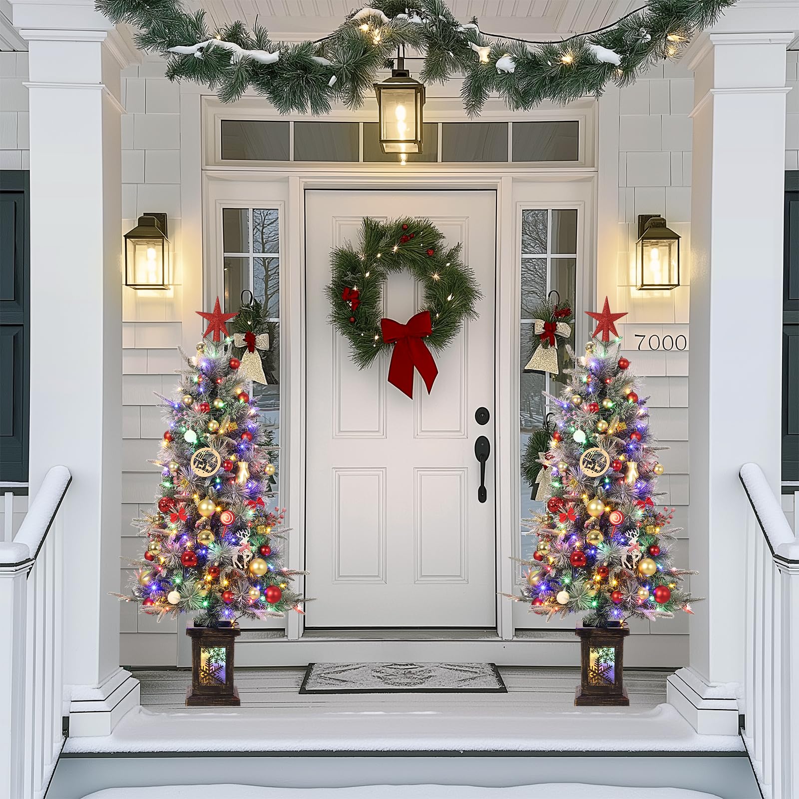 Sapin de Noël Garvee 125 cm – Avec lumières et décorations, socle flocon de neige pour une ambiance hivernale magique