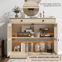 Buffet Garvee 90 cm avec porte vitrée, étagères réglables, fermeture amortie, chêne, salle à manger et cuisine, construction robuste, montage facile