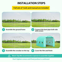 Serre Garvee 2,4 × 3,9 × 2,1 m – Structure en acier galvanisé avec 6 fenêtres et 2 portes zippées, bâche en PE, résistante au vent et aux intempéries, verte