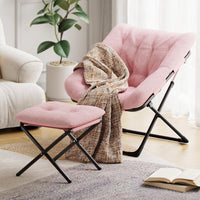 Fauteuil lounge Garvee Comfy Chair XL, en fausse fourrure, pliable, avec structure en métal et base antidérapante, idéal pour le salon et la chambre, gris.