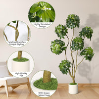 Arbre artificiel Schefflera parasol Garvee de 1,5 m avec 5 troncs, pot de fleurs blanc en PE pour la maison et le bureau