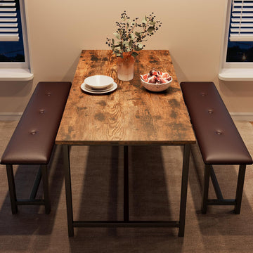 Ensemble table et chaises Garvee pour 4 personnes avec 2 banquettes rembourrées, rectangulaire, robuste en MDF et acier, gain de place, imperméable, idéal pour les petites pièces