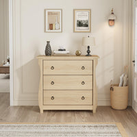 Commode Garvee à 3 tiroirs, meuble moderne en bois blanc avec poignées en métal noir, idéale pour le salon et la chambre, 76 x 40 x 74,5 cm