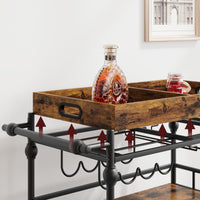 Garvee Chariot de bar industriel 3 niveaux avec roues et plateau amovible, acier et bois, style vintage pour cuisine et salle à manger