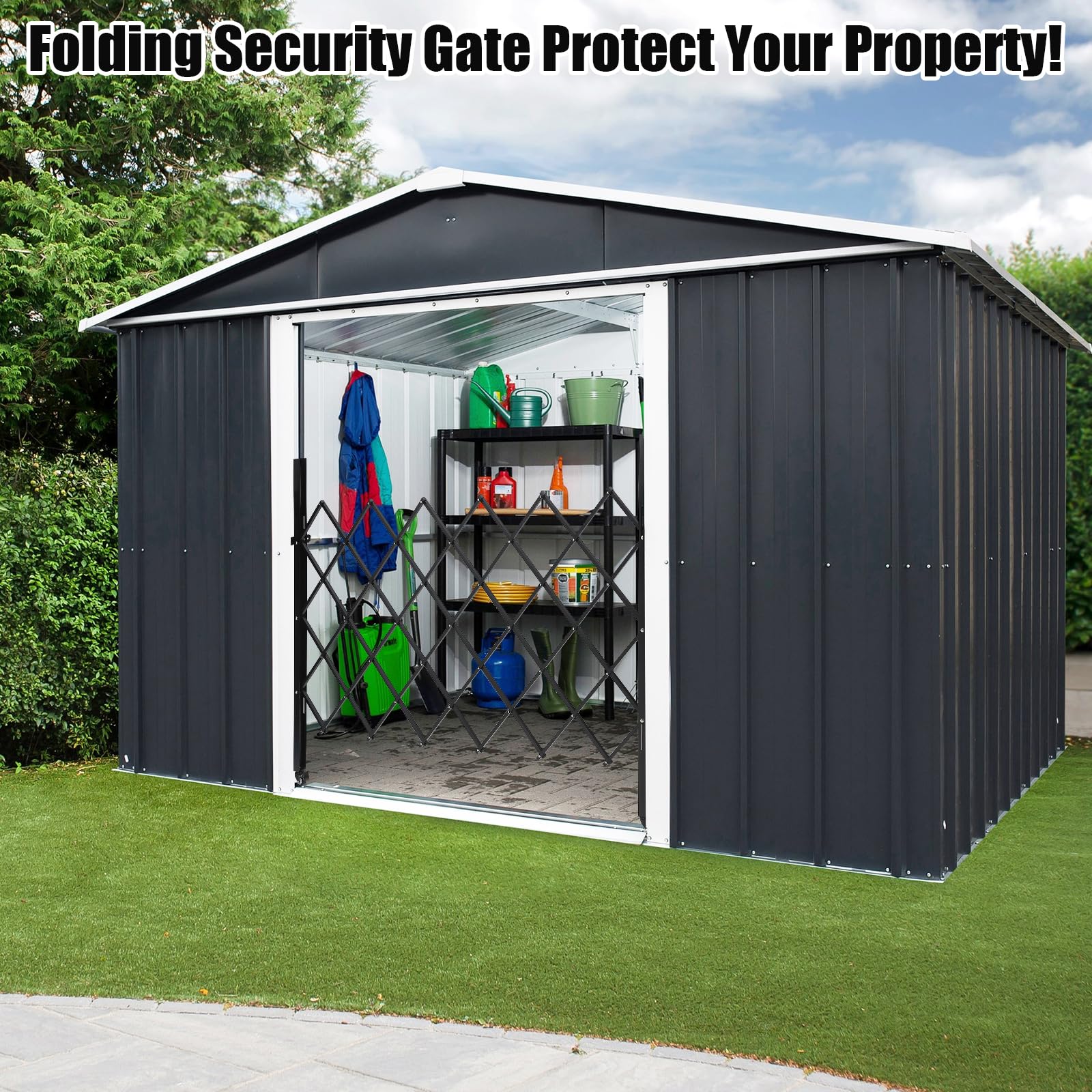 Portail de sécurité pliant Garvee simple, acier 180 x 155 cm, avec roulettes à 360° verrouillables, pour cour et garage, noir