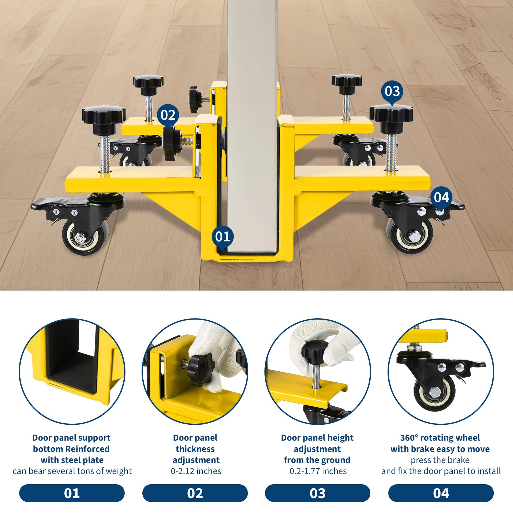 Kit d'installation de porte Garvee en 2 pièces pour portes de 0 à 4,8 cm d'épaisseur, capacité de charge de 363 kg, acier Q235, jaune, usage commercial et résidentiel