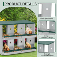 Garvee Pondoir pour Poules à 3 Compartiments, Acier Galvanisé, Grandes Ouvertures de Ventilation, Sécurisé, pour Poulailler, Vert