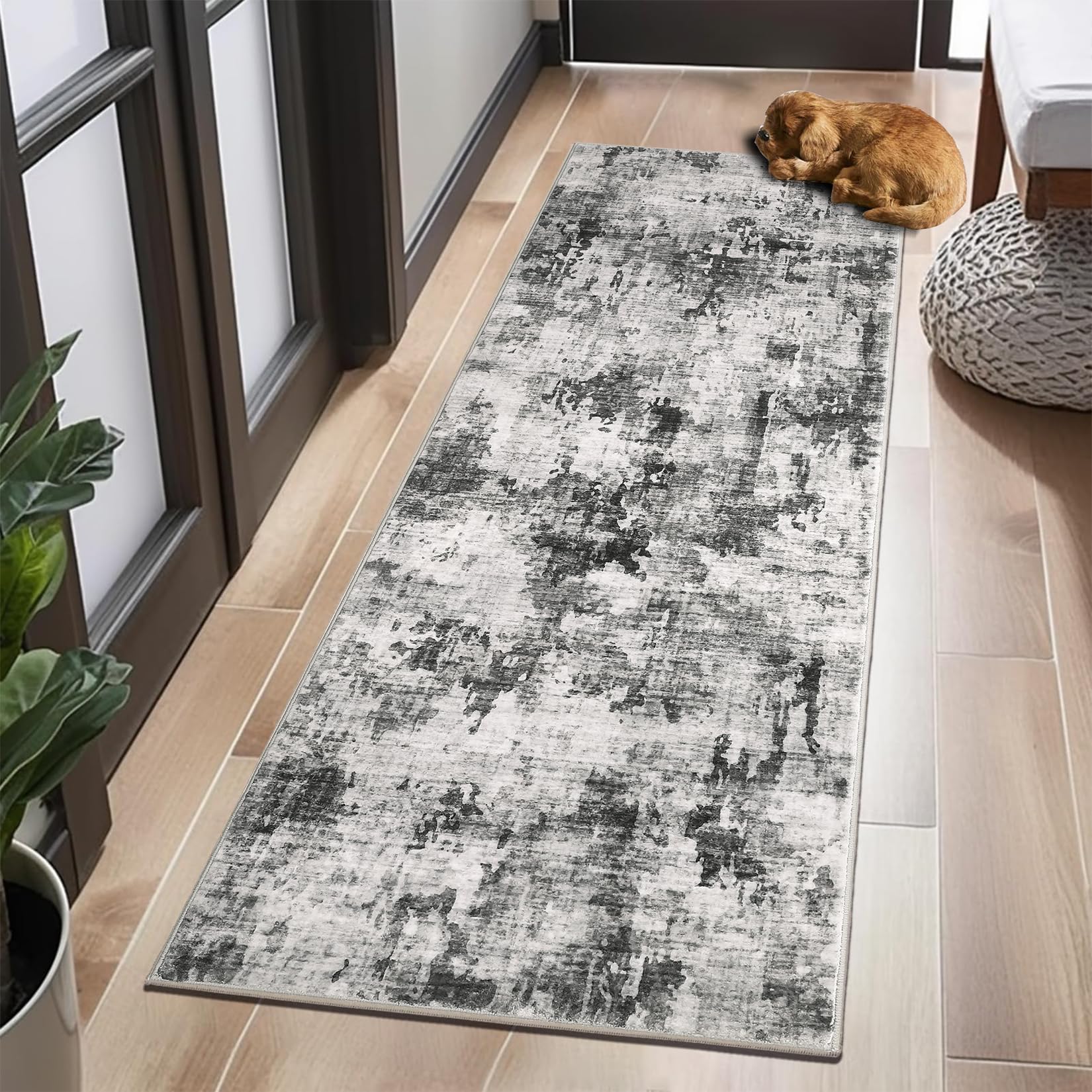Tapis Garvee moderne lavable, antidérapant, doux et pliable, pour salon et chambre, gris, 240 x 340 cm
