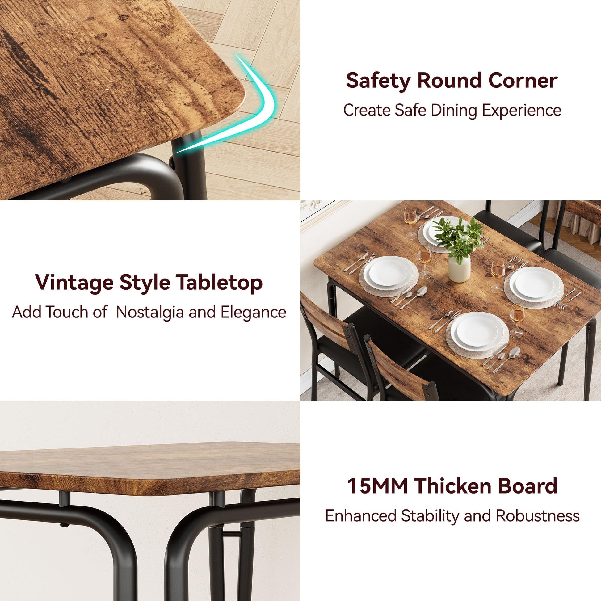 Ensemble table et chaises de salle à manger Garvee pour 4 personnes, carré, avec plateau en MDF, structure métallique robuste, gain de place, pour cuisine et salle à manger