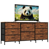 Garvee commode à 8 tiroirs en tissu avec plateau en bois naturel, cadre métallique stable, design slim pour salon, chambre et couloir - Brun