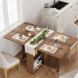 Garvee Table de salle à manger pliante avec rangement, 6 roulettes et tiroir, bois composite, compacte et multifonctionnelle pour petits espaces, couleur noyer - Marron