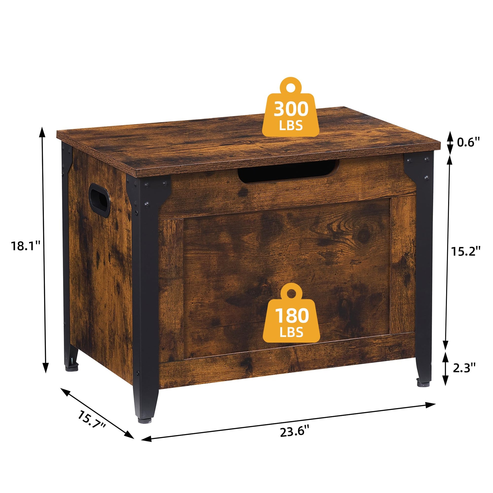 Banc de rangement en bois Garvee avec rabat de sécurité, marron rustique, pour entrée et salon, style campagnard, robuste