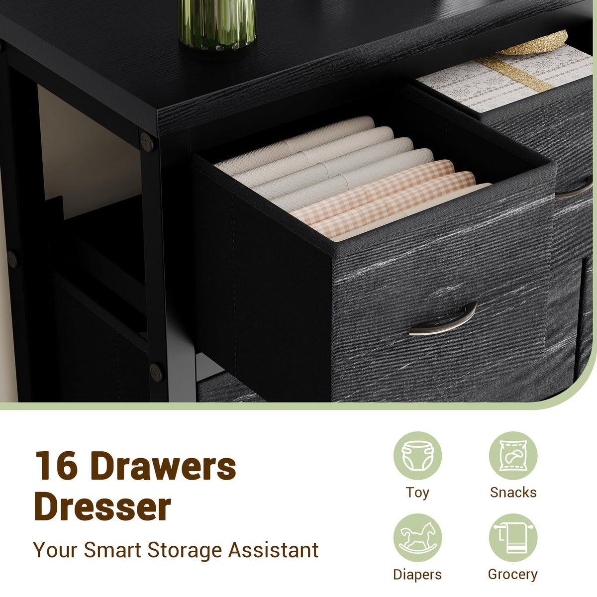 Garvee commode à 16 tiroirs en tissu, idéale pour la chambre, la cuisine, le bureau, l'entrée, le salon, le couloir ou la chambre d'enfant