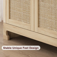 Garvee meuble de rangement 102 cm style bohème moderne avec portes en rotin tressé, étagère réglable pour le salon et la cuisine, blanc et marron, compact