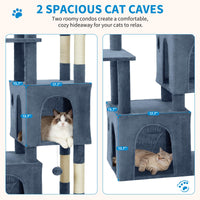 Garvee Arbre à Chat 155 cm Multi-Niveaux pour Grands Chats et Maine Coon, Grande Plateforme, 2 Niches, Sisal Naturel, Intérieur