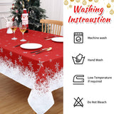 Garvee Nappe De Noël Imperméable Rouge Avec Flocons, Polyester Résistant, Rectangulaire 137x274cm, Festive Pour Salle À Manger Et Fêtes - Red