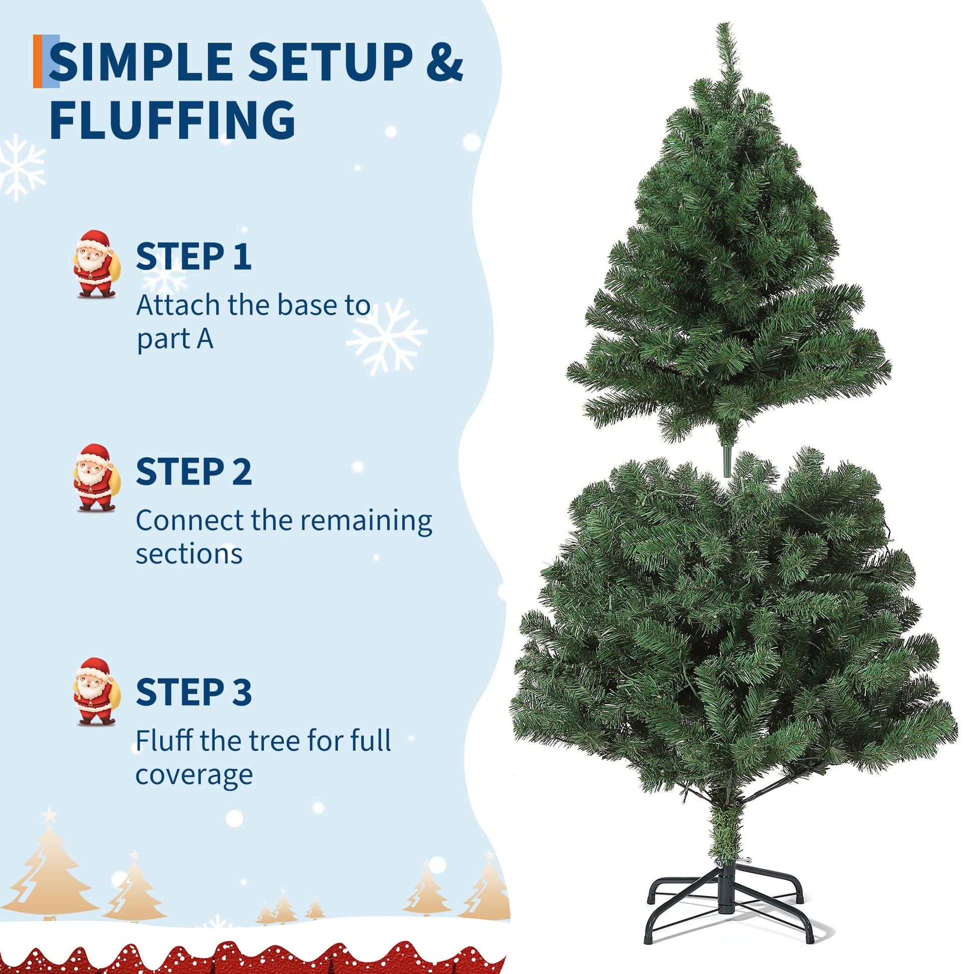 Sapin de Noël artificiel Garvee 180 cm – Épicéa de qualité supérieure, charnières métalliques, base pliable, gain de place