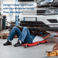 Chariot d'atelier Garvee 40" en plastique PEHD, capacité de charge de 159 kg, ergonomique, appui-tête rembourré, 6 roulettes pivotantes, profil bas, pour réparations automobiles, noir