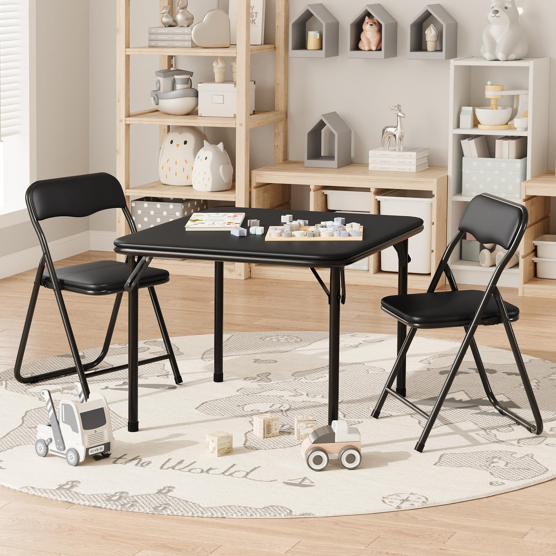 Ensemble table et chaises pliantes Garvee pour enfants, avec rembourrage en PU souple, structure en acier robuste, design ergonomique, portable, pour manger et jouer