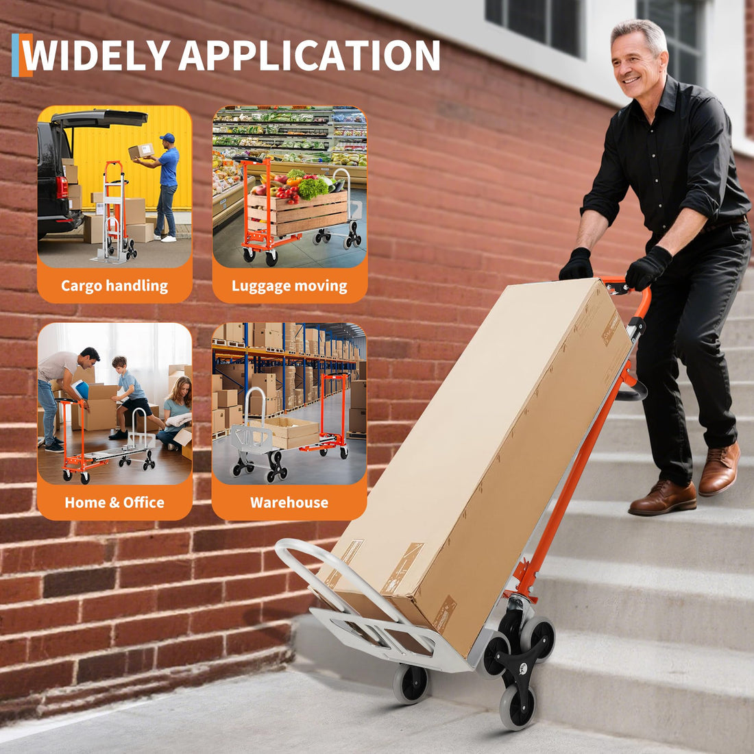 Garvee Chariot de manutention pliable 3-en-1, capacité de 350 kg, pneus pneumatiques de 25 cm, alliage d'aluminium, sangles élastiques, pour la maison et l'entrepôt, robuste et polyvalent
