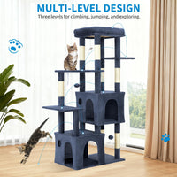 Garvee Arbre à Chat 155 cm Multi-Niveaux pour Grands Chats, Grande Plateforme, 2 Niches Spacieuses, Sisal Naturel, Jouets Suspendus, Intérieur