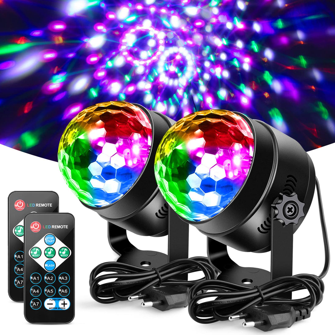 Boule disco Garvee, lumière LED 6W, éclairage de soirée DJ, 7 couleurs, télécommande musicale, lot de 2, multicolore