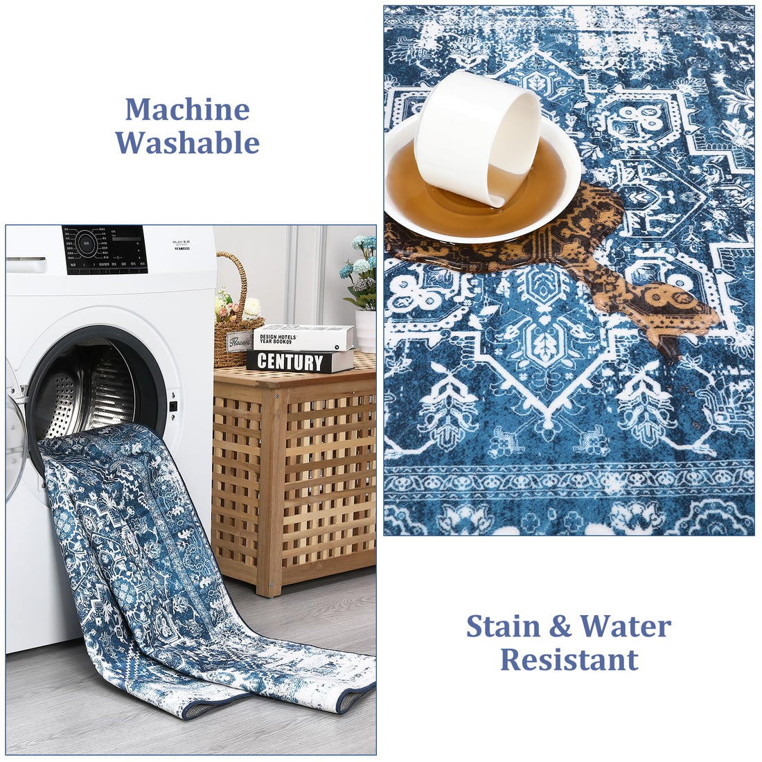 Tapis de collection Garvee, motif oriental vieilli, 160 x 230 cm, bleu, entretien facile, pour salon et chambre