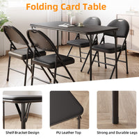 Table pliante Garvee à 4 pieds avec pieds en métal, plateau en cuir PU, robuste pour une utilisation intérieure et extérieure, noire, gain de place