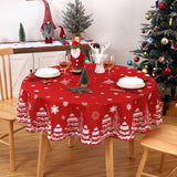 Garvee Nappe de Noël ronde à motif flocons de neige et épingles, déperlante, en polyester, idéale pour les fêtes de Noël et du Nouvel An, Rouge, 152 cm