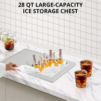 Garvee Bac à glace encastrable 26 L en acier inoxydable 304, couvercle coulissant, 45 × 30 × 35 cm, pour bar et barbecue extérieur, noir et argenté